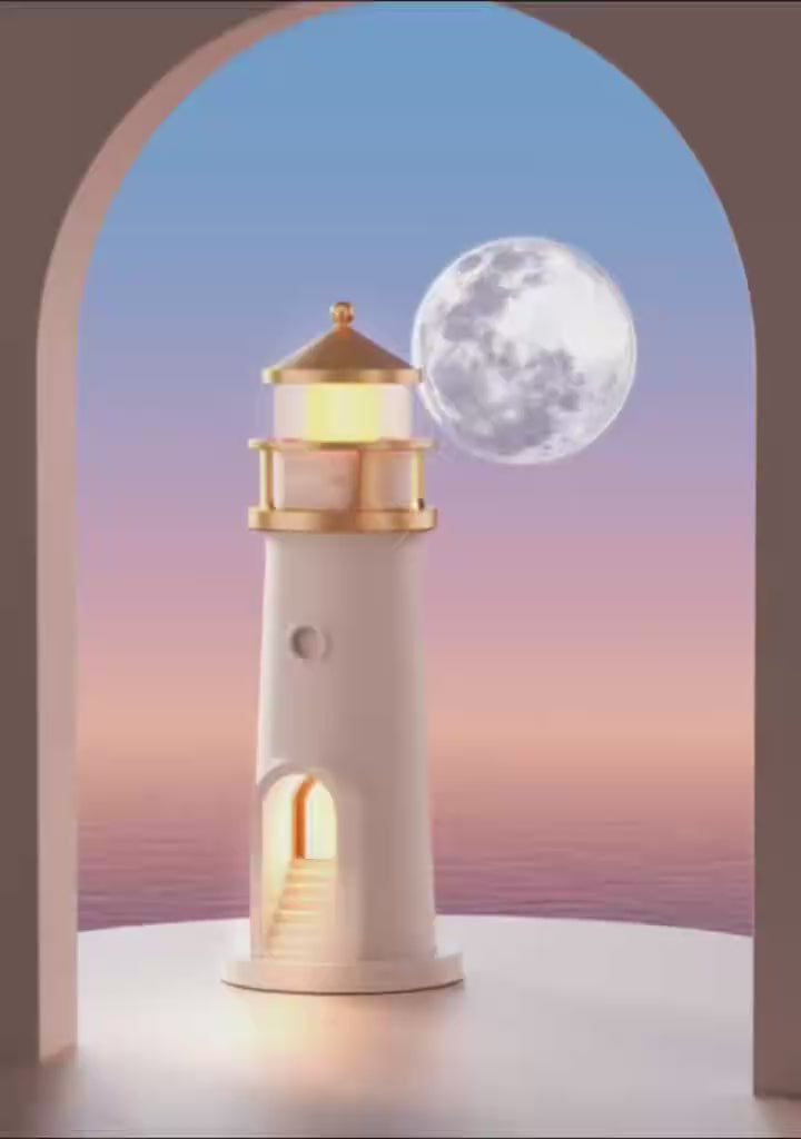Moon Lamp Projector Night Light, Lighthouse Decor Night Light, Moon Light Galaxy Projector Lamp, Music Motion Sensor Moonlight Lamp. -  Rechargeable LED Aesthetic Table Lamp Xmas Birthday Gifts*